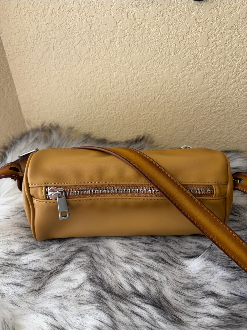 Zara Mustard Yellow Cylindrical Crossbody Bag with Front Zip